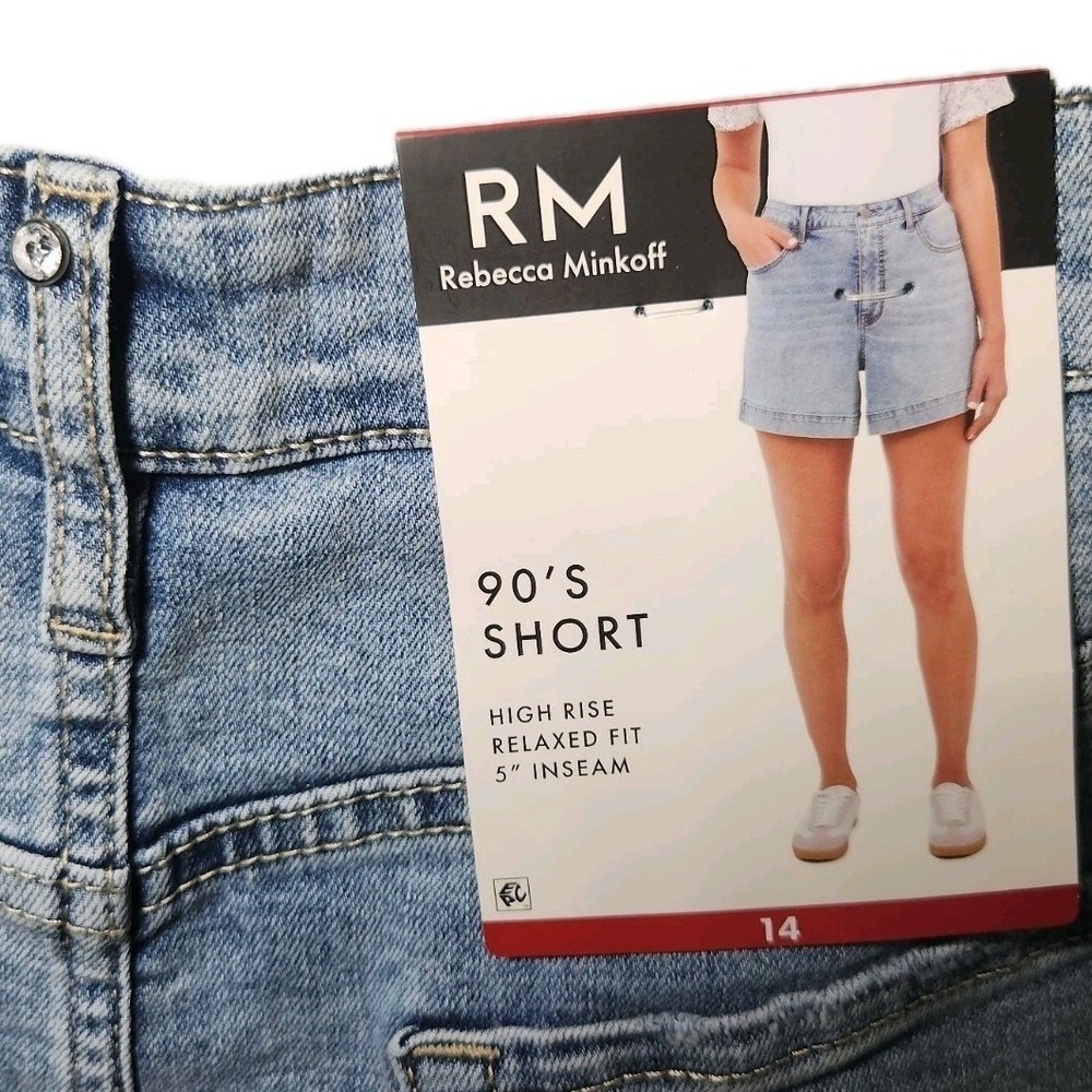 RM Rebecca Minkoff Womens 90s Short High Rise Relaxed Denim Light Wash 14 NEW